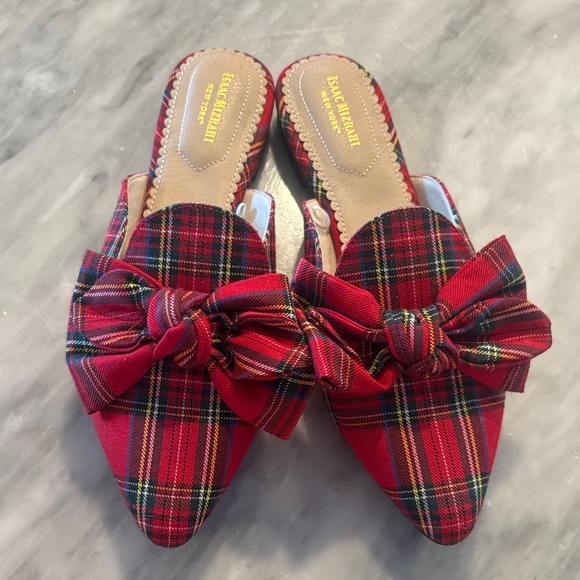 Isaac Mizrahi Shoes - Isaac Mizrahi Red Plaid Bow Mules